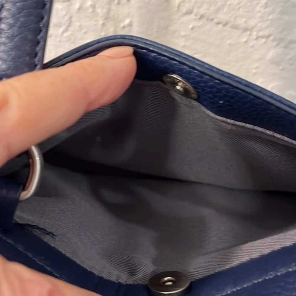 Perlina New York Navy Blue Pebbled Leather‎ Crossbody Silver Hardware Organizer
